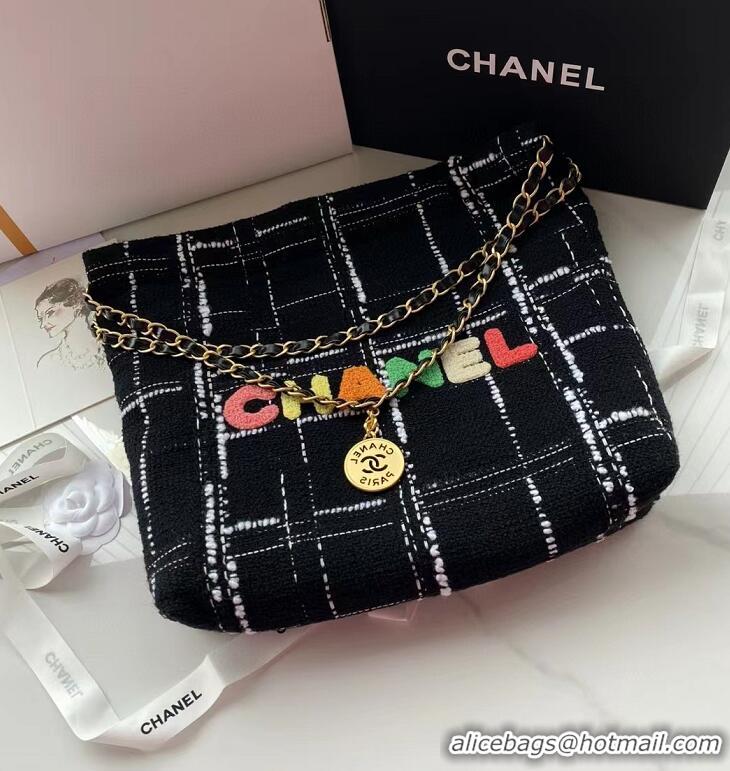 Classic Specials Chanel 22 Tweed Small Shopping Bag AS3260 Black/Gold 2022