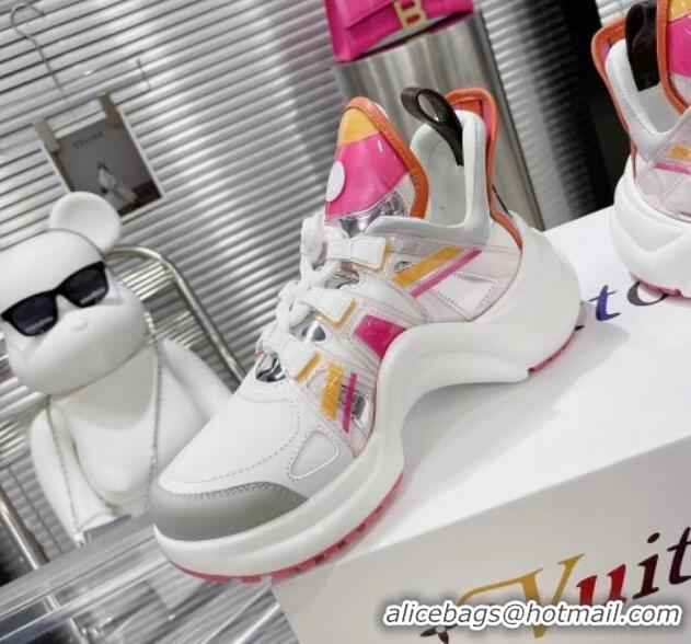 Pretty Style Louis Vuitton LV Archlight Leather & Fabric Sneakers 81911 White/Rosy/Orange