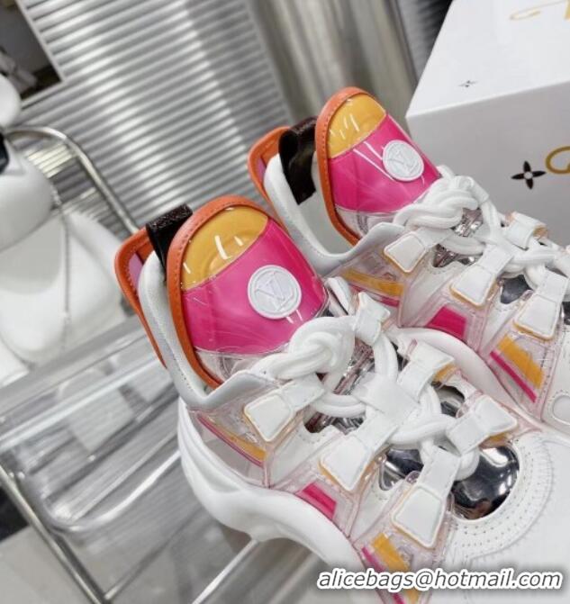 Pretty Style Louis Vuitton LV Archlight Leather & Fabric Sneakers 81911 White/Rosy/Orange