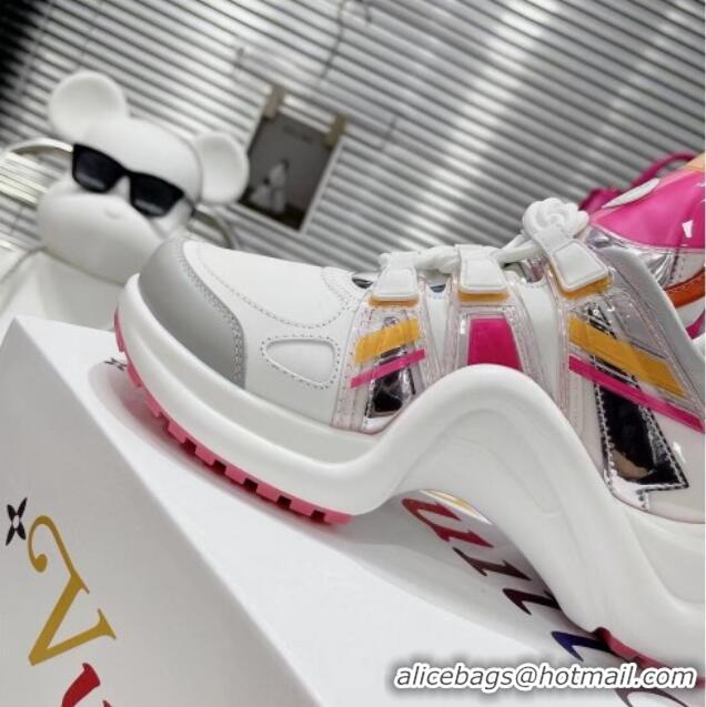 Pretty Style Louis Vuitton LV Archlight Leather & Fabric Sneakers 81911 White/Rosy/Orange