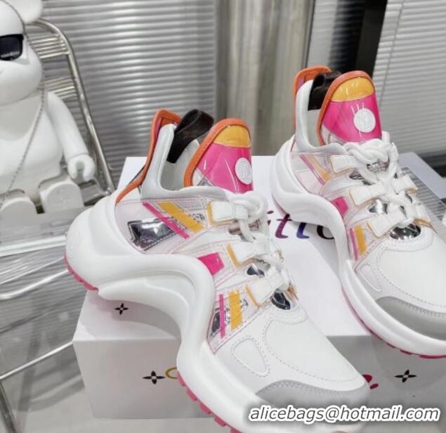 Pretty Style Louis Vuitton LV Archlight Leather & Fabric Sneakers 81911 White/Rosy/Orange