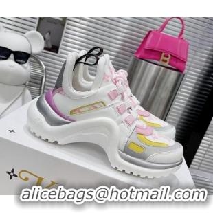 Sophisticated Louis Vuitton LV Archlight Leather & Fabric Sneakers 81912 White/Purple/Pink