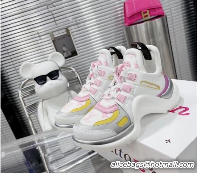 Sophisticated Louis Vuitton LV Archlight Leather & Fabric Sneakers 81912 White/Purple/Pink