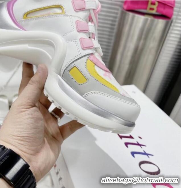 Sophisticated Louis Vuitton LV Archlight Leather & Fabric Sneakers 81912 White/Purple/Pink