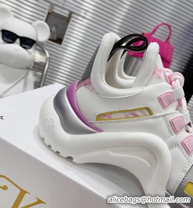 Sophisticated Louis Vuitton LV Archlight Leather & Fabric Sneakers 81912 White/Purple/Pink