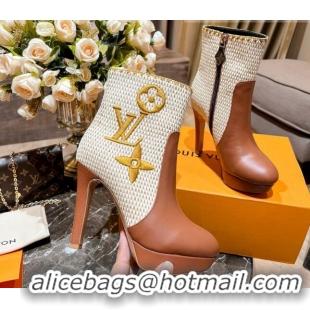 Unique Style Louis Vuitton Raffia-Like and Leather Ankle Boots 10cm Brown 082622