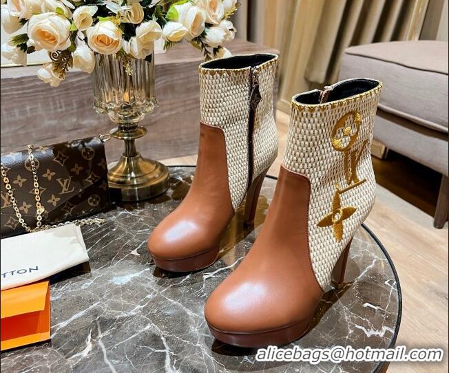 Unique Style Louis Vuitton Raffia-Like and Leather Ankle Boots 10cm Brown 082622