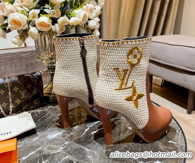 Unique Style Louis Vuitton Raffia-Like and Leather Ankle Boots 10cm Brown 082622