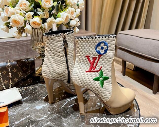 Luxury Louis Vuitton Raffia-Like and Leather Ankle Boots 10cm Beige 2082623