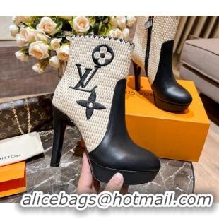 Best Product Louis Vuitton Raffia-Like and Leather Ankle Boots 10cm Black 082624