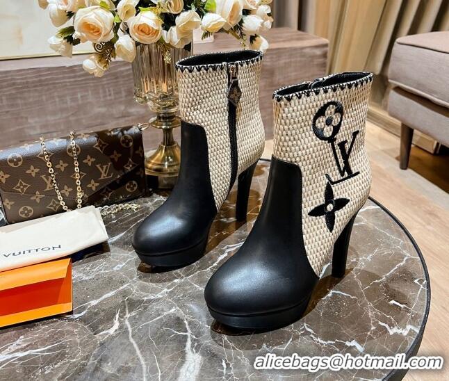 Best Product Louis Vuitton Raffia-Like and Leather Ankle Boots 10cm Black 082624