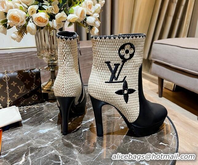 Best Product Louis Vuitton Raffia-Like and Leather Ankle Boots 10cm Black 082624