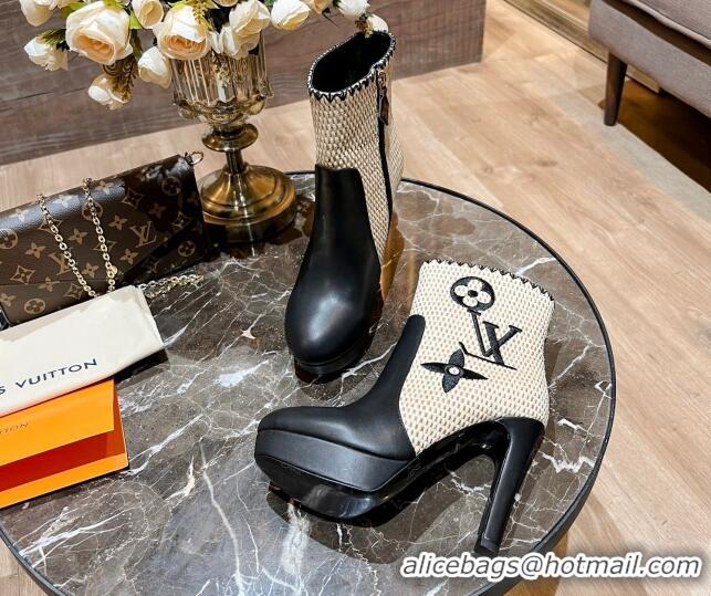 Best Product Louis Vuitton Raffia-Like and Leather Ankle Boots 10cm Black 082624