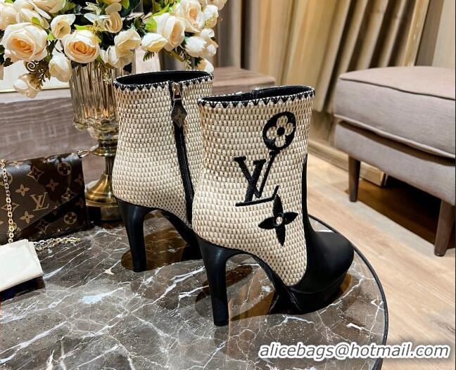 Best Product Louis Vuitton Raffia-Like and Leather Ankle Boots 10cm Black 082624