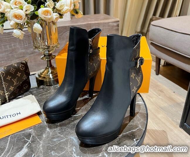 Good Quality Louis Vuitton Monogram Canvas and Leather Ankle Boots 10cm Black 082625