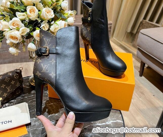 Good Quality Louis Vuitton Monogram Canvas and Leather Ankle Boots 10cm Black 082625