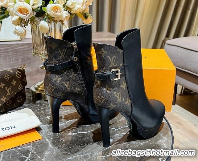 Good Quality Louis Vuitton Monogram Canvas and Leather Ankle Boots 10cm Black 082625