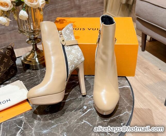 Best Grade Louis Vuitton Monogram Jacquard and Leather Ankle Boots 10cm Apricot 082626