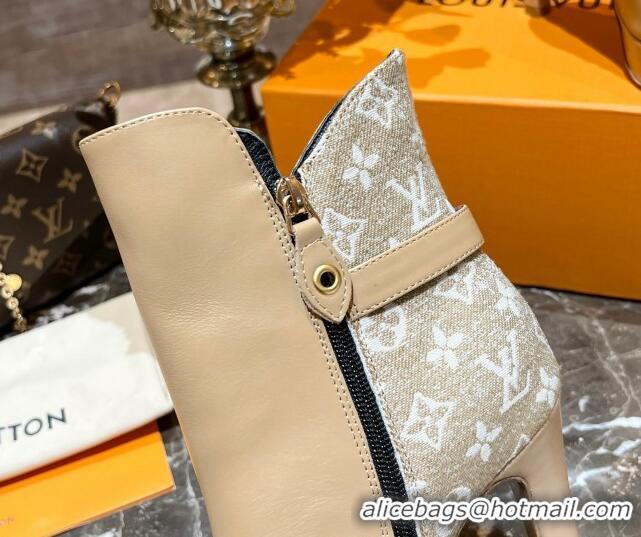 Best Grade Louis Vuitton Monogram Jacquard and Leather Ankle Boots 10cm Apricot 082626