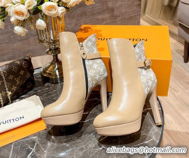 Best Grade Louis Vuitton Monogram Jacquard and Leather Ankle Boots 10cm Apricot 082626