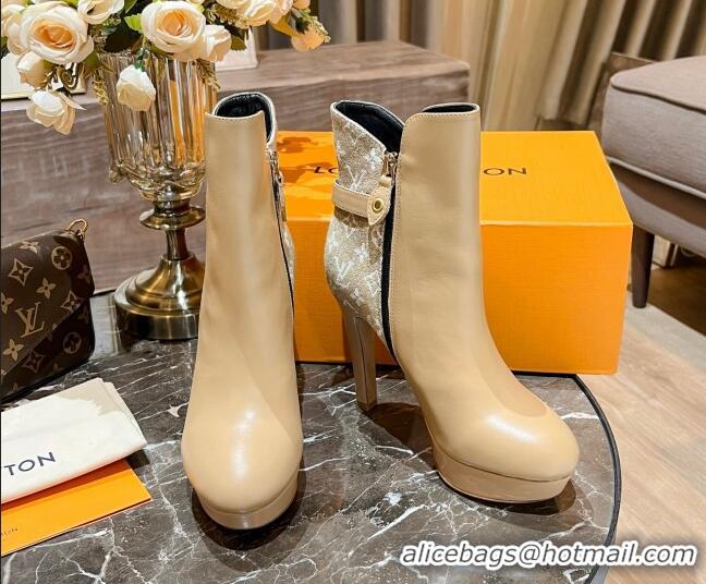 Best Grade Louis Vuitton Monogram Jacquard and Leather Ankle Boots 10cm Apricot 082626