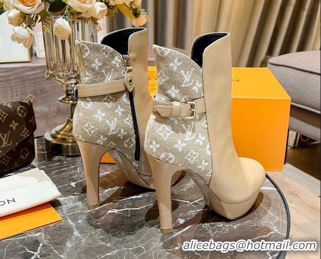 Best Grade Louis Vuitton Monogram Jacquard and Leather Ankle Boots 10cm Apricot 082626