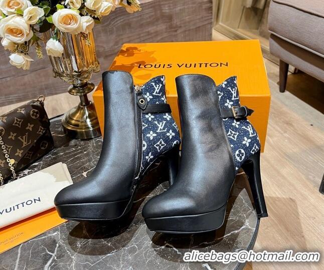 Top Grade Louis Vuitton Monogram Denim and Leather Ankle Boots 10cm Blue 082627