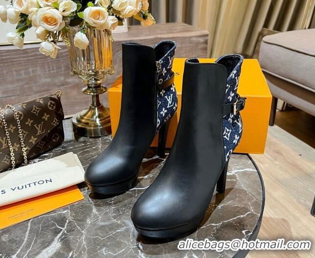 Top Grade Louis Vuitton Monogram Denim and Leather Ankle Boots 10cm Blue 082627