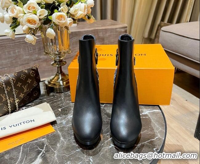 Top Grade Louis Vuitton Monogram Denim and Leather Ankle Boots 10cm Blue 082627