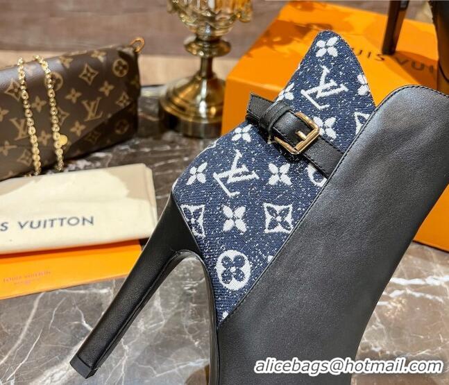 Top Grade Louis Vuitton Monogram Denim and Leather Ankle Boots 10cm Blue 082627