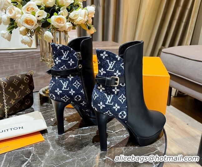 Top Grade Louis Vuitton Monogram Denim and Leather Ankle Boots 10cm Blue 082627