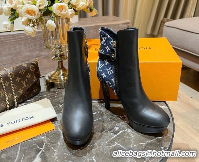 Top Grade Louis Vuitton Monogram Denim and Leather Ankle Boots 10cm Blue 082627