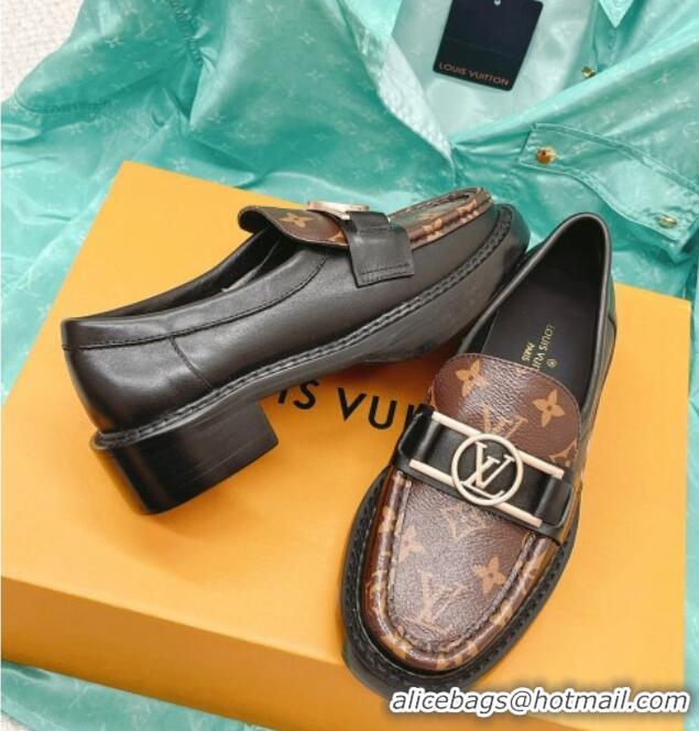 Shop Cheap Louis Vuitton Academy Loafer in Black Leather and Monogram Canvas 082628