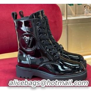 Good Looking Louis Vuitton Territory Flat Ranger Boots in Patent Leather Black 082629