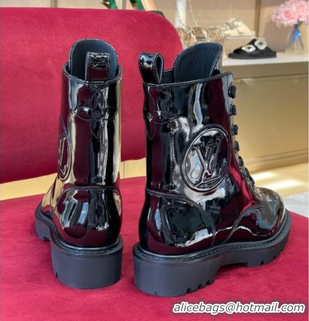 Good Looking Louis Vuitton Territory Flat Ranger Boots in Patent Leather Black 082629