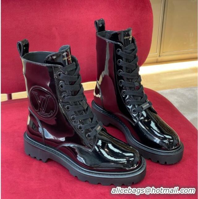 Good Looking Louis Vuitton Territory Flat Ranger Boots in Patent Leather Black 082629