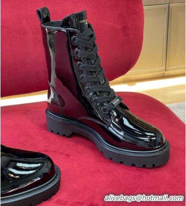 Good Looking Louis Vuitton Territory Flat Ranger Boots in Patent Leather Black 082629