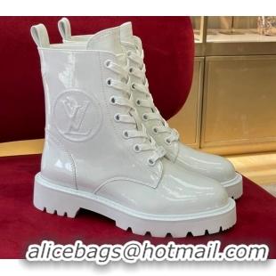 Low Price Louis Vuitton Territory Flat Ranger Boots in Patent Leather White 082630