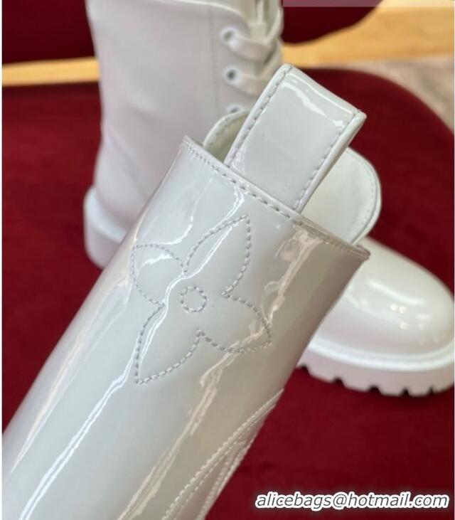 Low Price Louis Vuitton Territory Flat Ranger Boots in Patent Leather White 082630