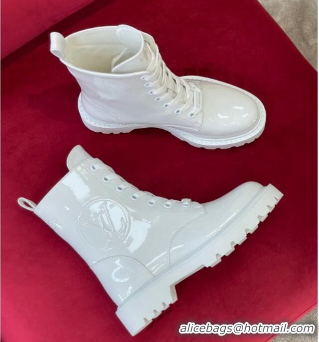 Low Price Louis Vuitton Territory Flat Ranger Boots in Patent Leather White 082630