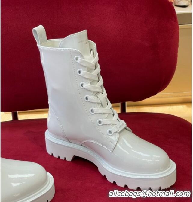 Low Price Louis Vuitton Territory Flat Ranger Boots in Patent Leather White 082630