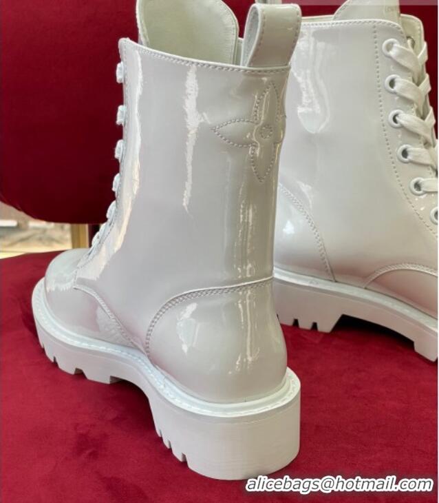 Low Price Louis Vuitton Territory Flat Ranger Boots in Patent Leather White 082630