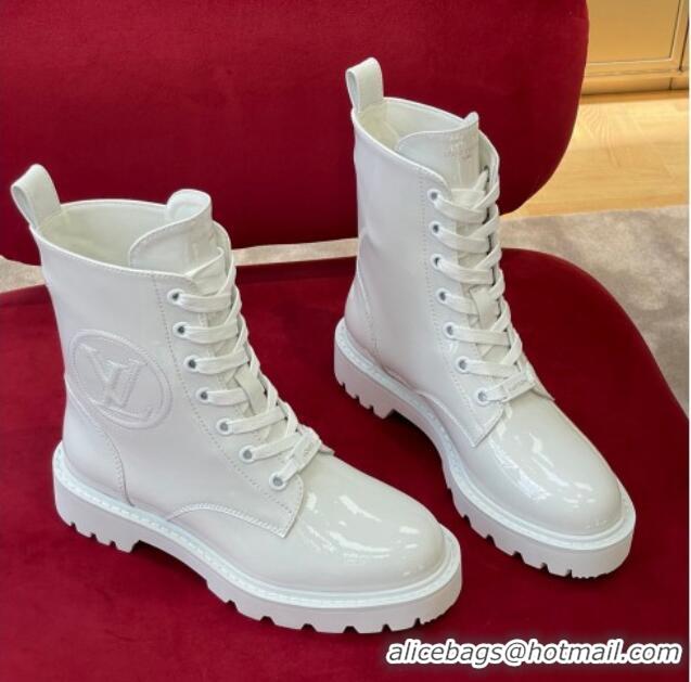 Low Price Louis Vuitton Territory Flat Ranger Boots in Patent Leather White 082630