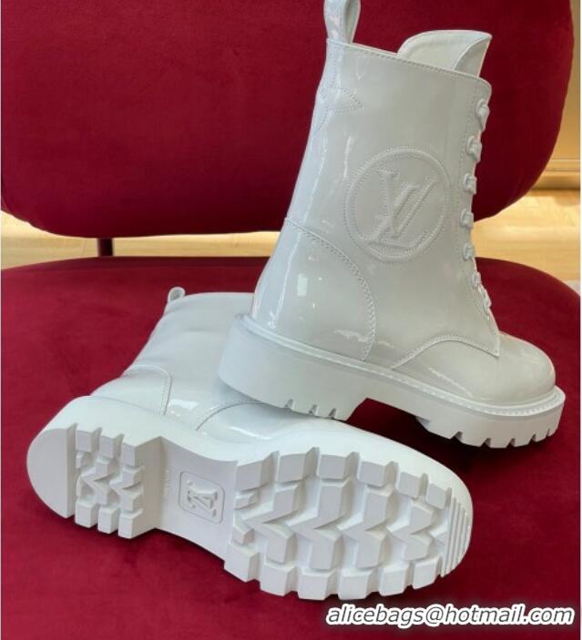 Low Price Louis Vuitton Territory Flat Ranger Boots in Patent Leather White 082630