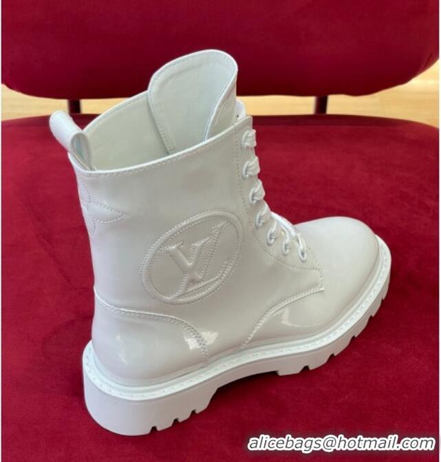 Low Price Louis Vuitton Territory Flat Ranger Boots in Patent Leather White 082630