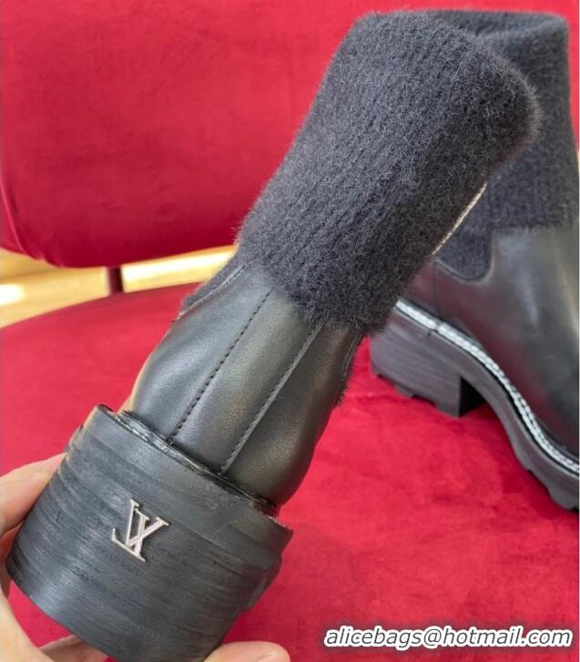 Pretty Style Louis Vuitton LV Beaubourg Ankle Boots with Knit Collar Black 082632