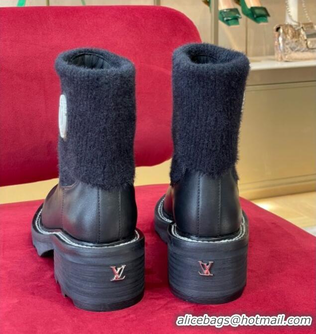 Pretty Style Louis Vuitton LV Beaubourg Ankle Boots with Knit Collar Black 082632