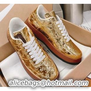 Unique Style Louis Vuitton and Nike "Air Force 1" Low Sneakers in Gold Metallic Leather 082635