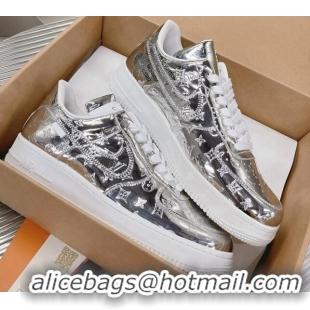 Low Price Louis Vuitton and Nike "Air Force 1" Low Sneakers in Silver Metallic Leather 082636