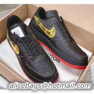 Good Looking Louis Vuitton and Nike "Air Force 1" Low Leather Sneakers Black/Gold 082638